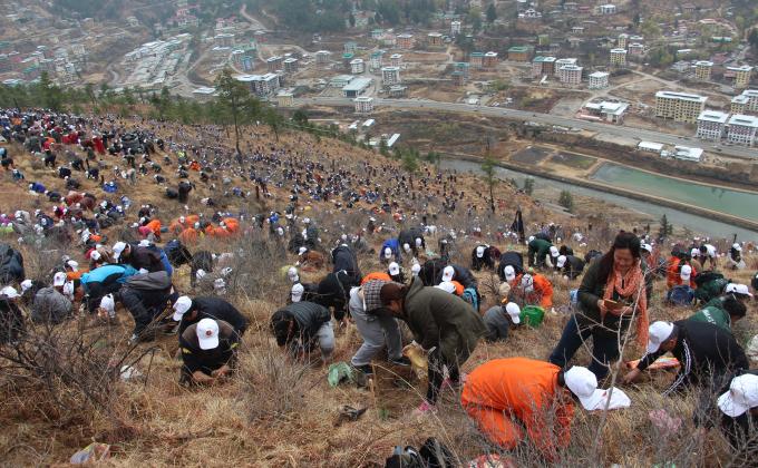 Planting of 6000  trees in  Thimphu, Bhutan as part of its effort towards envirornment conservation.