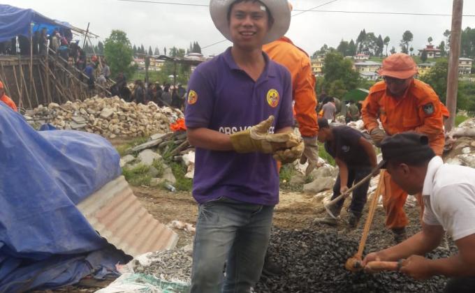 CBS Volunteers in construction of Chorten/Stupa