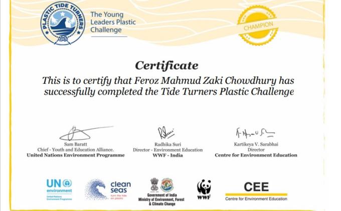 United Nation Environment Programme Champion Certificate