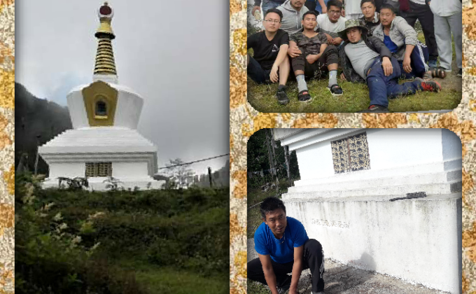 White-washing Chortens at Darachu.