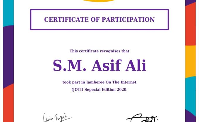 Joti Certificate (joti) Sepecial Edition 2020