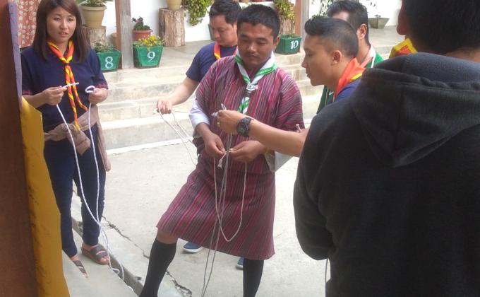  hand on experience in nine basic ropes to scout leaders of 14 schools of Tsirang Dzongkhag 