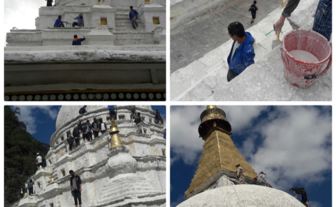 Whitewashing Chorten Kora
