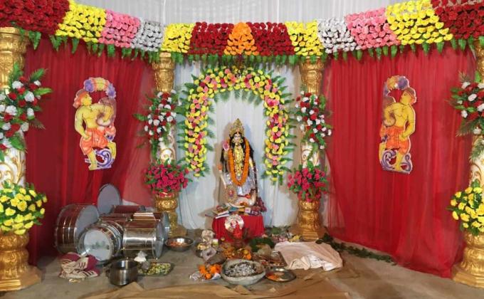 Celebrating Saraswati puja .