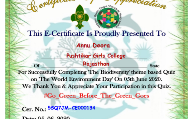 #particiaption certificate of WORLD ENVIRONMENT DAY quiz 