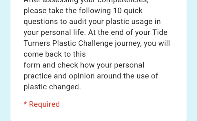 Tide Turners Plastic Challenge: Plastic Audit Quiz