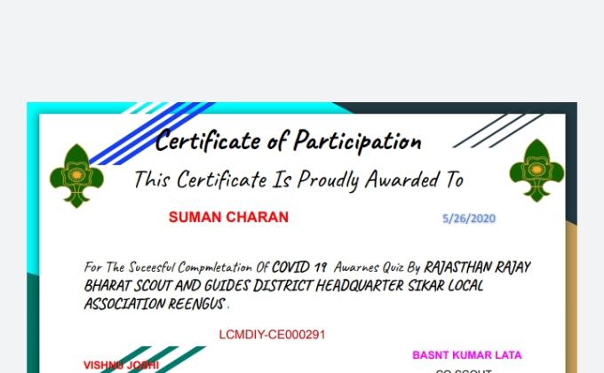 COVID 19 AWARENESS QUIZ BY SCOUT GUIDE D.H.Q SIKAR