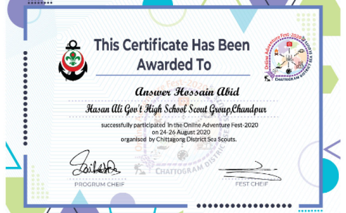 Participation In Online Adventure Fest-2019 Organised by Chittagong District Sea Scouts.