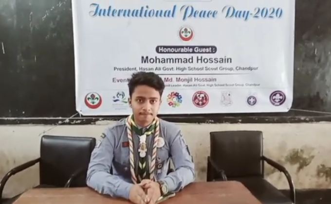 Giving Speech On Peace in "International Peace Day-2020"Organised by "Hasan Ali Gov't High School Scout Group,Chandpur."