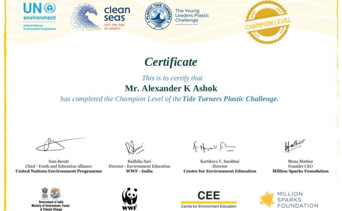 TIDE TURNERS PLASTIC CHALLENGE - ALEXANDER.K.ASHOK - 305th Kozhiikode Open Scout Group 