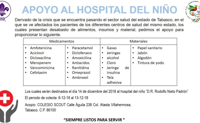 DONACIÓN DE ALIMENTOS Y MATERIALES DE CURACIÓN EN EL HOSPITAl DEL NIÑO