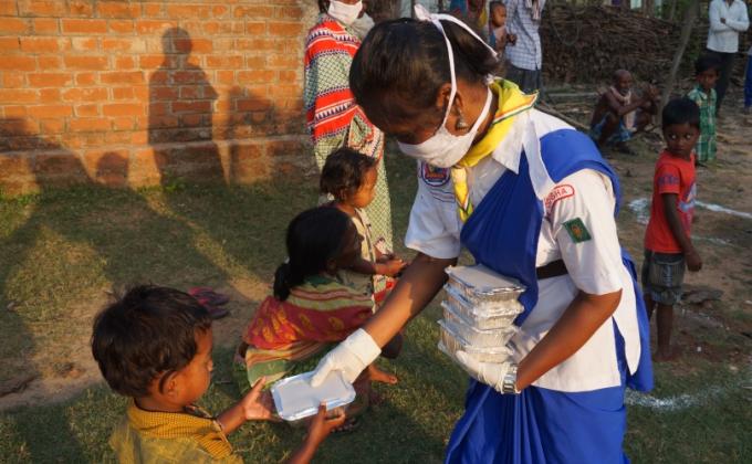 Distributing Cooked Food Packets at Bagbud Village of Bargaon Block, Sundargarh, Odisha