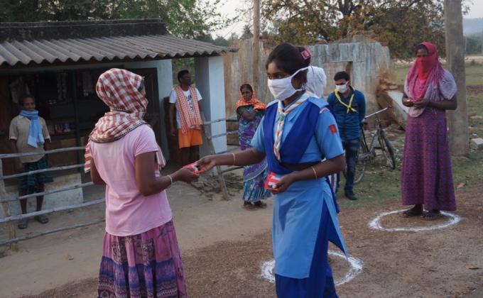Soaps, sanitizers & hand wash distribution at Pamra Village of Bargaon Block, Sundargarh
