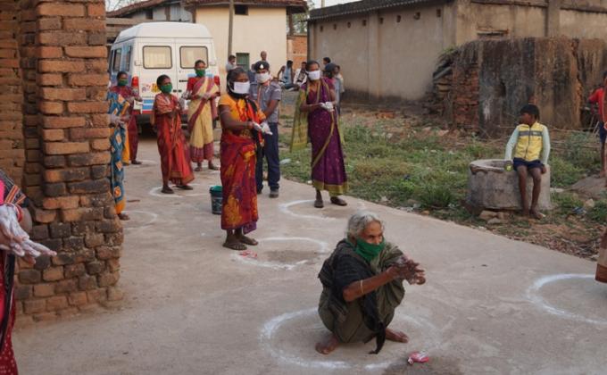 Hand wash demonstration, soaps & sanitizers distribution at Kharla village
