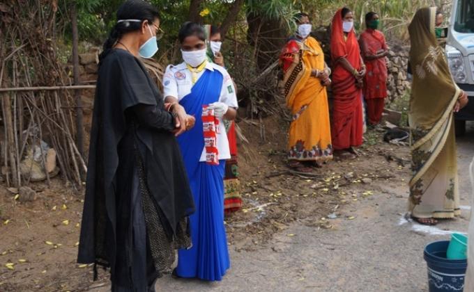 Hand wash demonstration and soaps, sanitizers distribution at Panderpali village