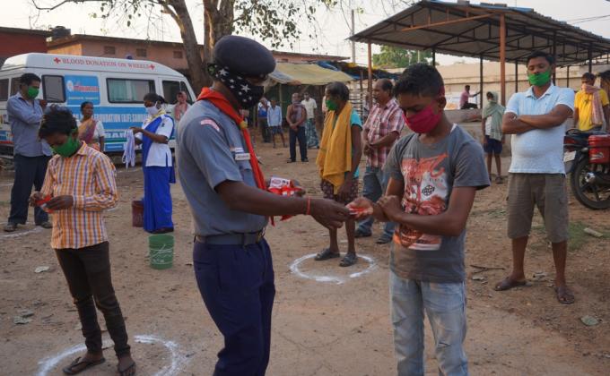 Hand wash demonstration and soaps, sanitizers distribution at Jarangloi Basti of Bargaon Block