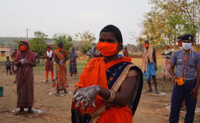 Hand wash demonstration and soaps, sanitizers distribution at Petfod village of Bargaon Block