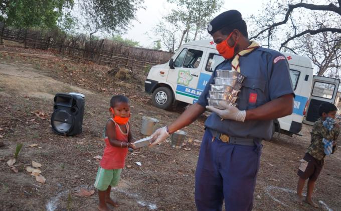 Distributed cooked food packets at Aludega village of Bargaon Block