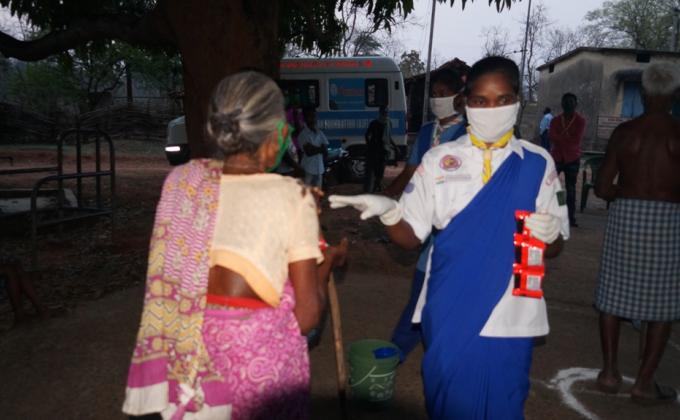 Hand wash demonstration and soaps & sanitizers distribution at Sadakpada of Lakraghara village of Bargaon Block