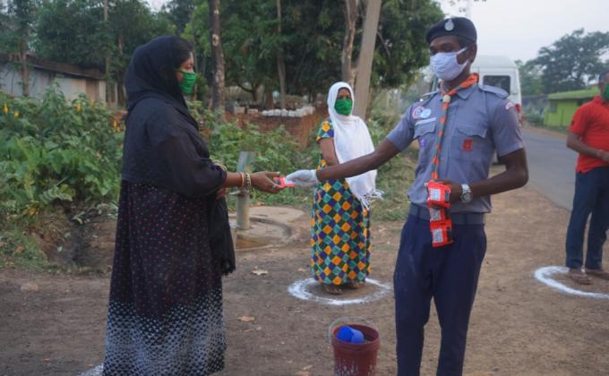 Hand wash demonstration and soaps, sanitizers distribution at Gourpada of Bargaon village