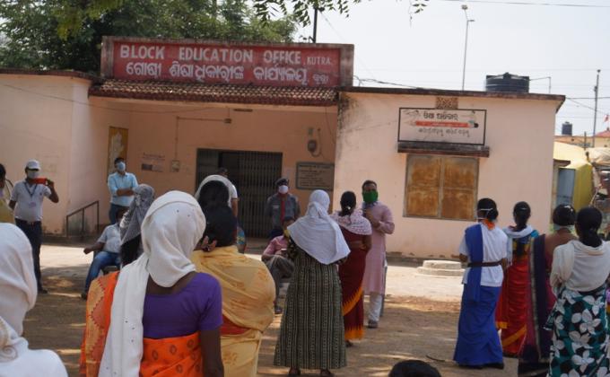 Awareness campaign and mask distribution at Block Education Office Ground of Kutra Block