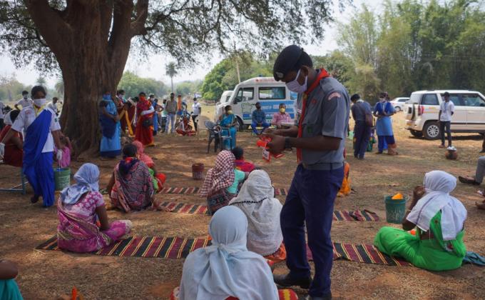 Hand wash demonstration and soaps, sanitizers distribution at Dahijira village of Kutra Block