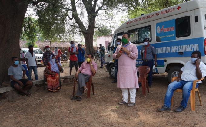 Awareness campaign and mask, leaflet distribution at Gountiapada of Telighana village of Kutra Block