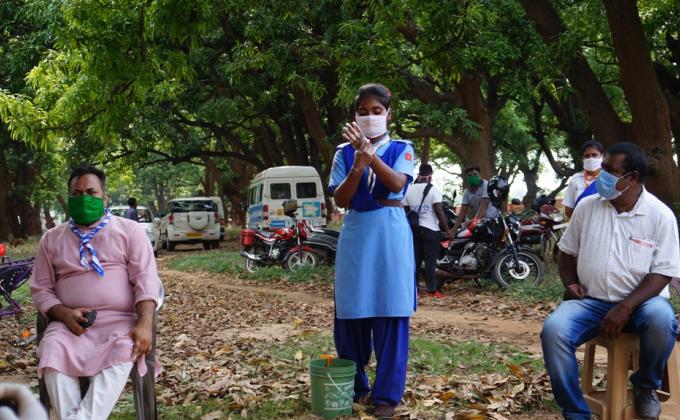 Hand wash demonstration and soaps, sanitizers distribution at Mangapada of Telighana village, Block- Kutra