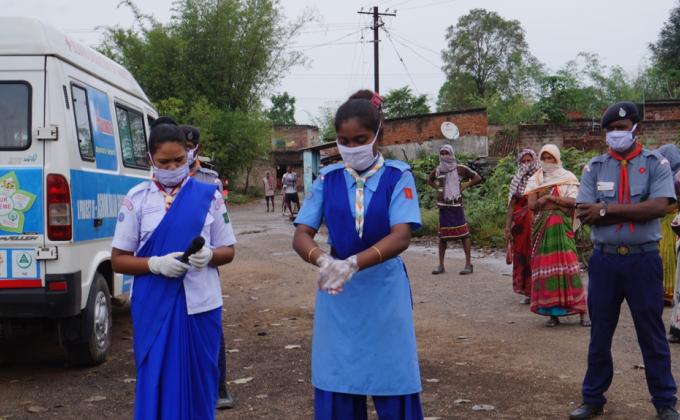 Hand wash demonstration and soaps, sanitizers distribution at Garvana village of Rajgangpur Block