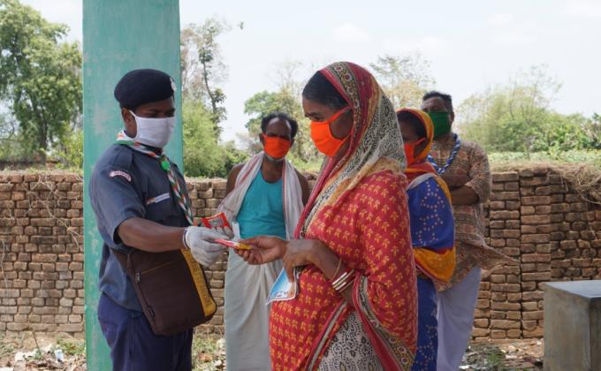 Hand wash demonstration and soaps, sanitizers distribution at Damkuda village of Subdega Block
