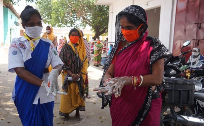 Hand wash demonstration and soaps, sanitizers distribution at Karamdihi Basti of Subdega Block