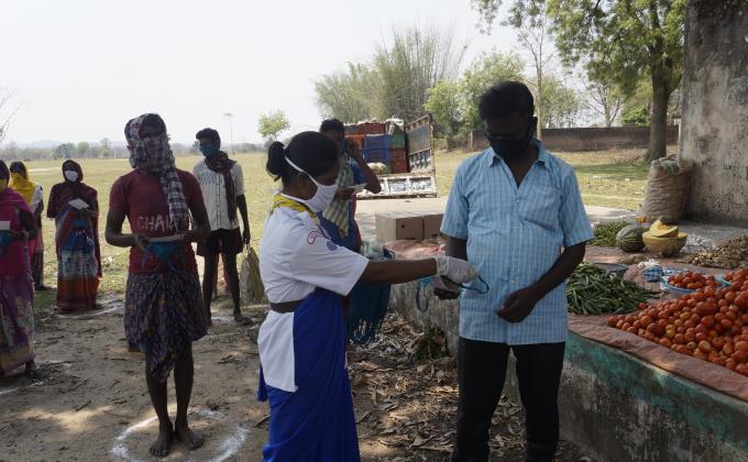 Mask distribution at Bandhbahal village of Balisankara Block