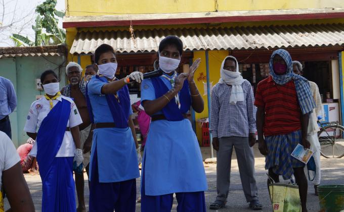 Hand wash demonstration and Soaps, Sanitizer distribution at Bandhbahal village of Balisankara Block