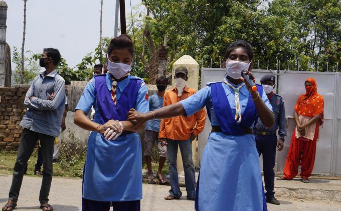 Hand wash demonstration at Rampur village of Balisankara Block