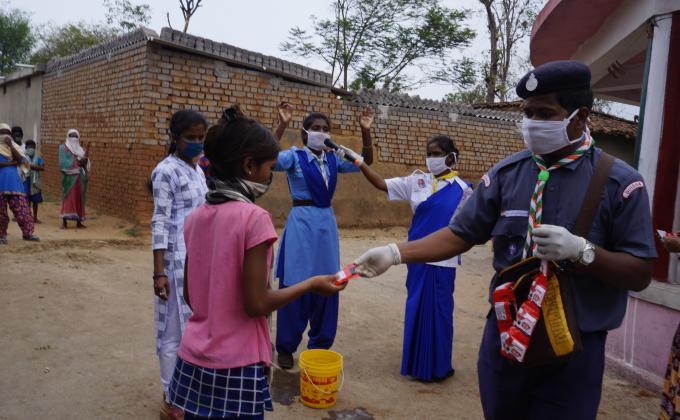 Hand wash demonstration at Tumulia village of Balisankara Block
