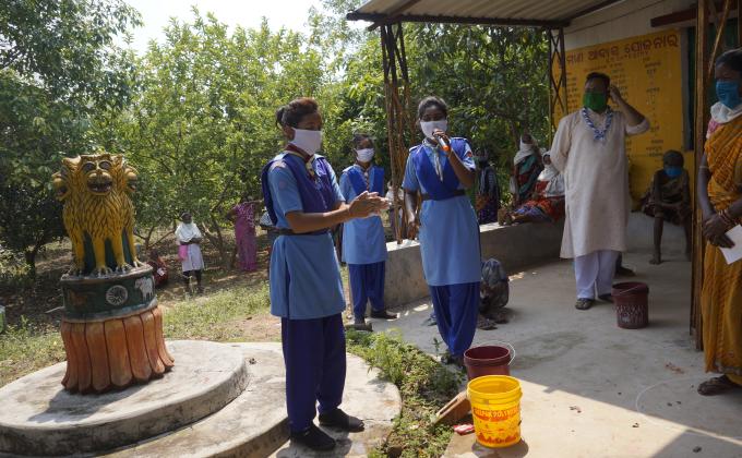 Hand wash demonstration at Salepali Village of Sadar, Sundargarh Block