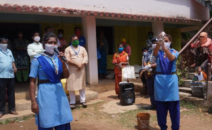 Hand wash demonstration at Hemgir village