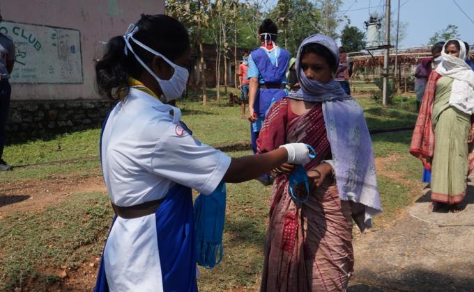 Mask distribution at Kharikamunda village of Bargaon Block