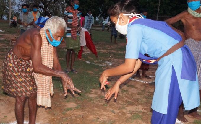 Hand wash demonstration at Machamara village of Bargaon Block