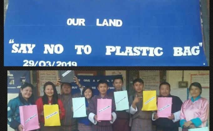 Awareness on ban of plastics bags in Bhutan and trashtag challenge