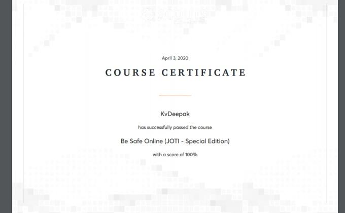 Be safe Online course - special Joti ( SFH )