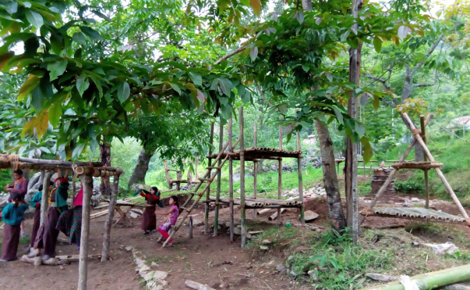 Construction of scout den by scouts