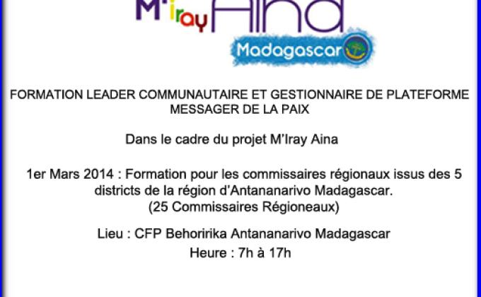 FORMATION LEADER COMMUNAUTAIRE ET GESTIONNAIRE DE PLATEFORME – MESSAGER DE LA PAIX