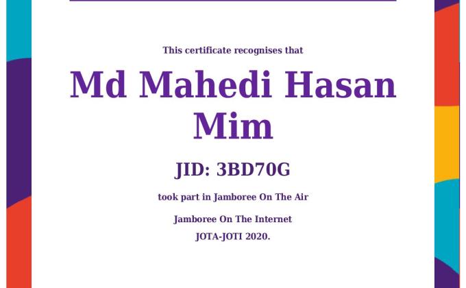 JOTA JOTI Certificate 2020