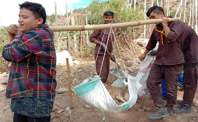 throwing of unwanted pebbles and soil