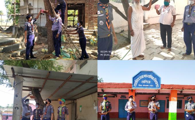 सकोरे ओर चुग्गा पात्र बांधे