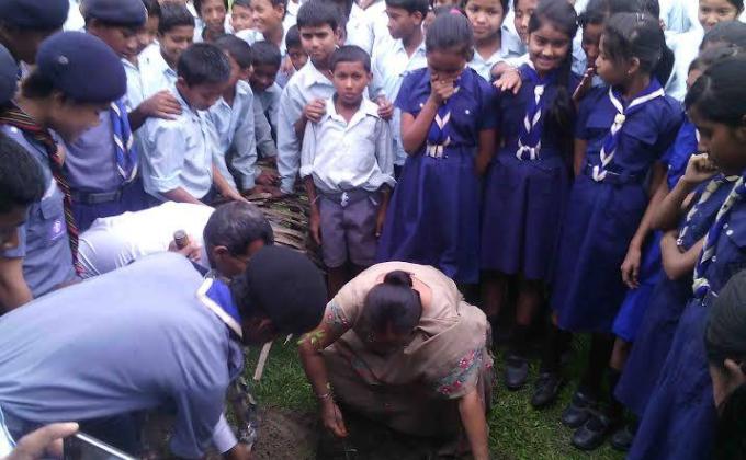 Plantation and Swachh Bharat Abijan (Mission Clean India) at Garamur Sri Sri Pitambar dev H.S. School Majuli Island by Scouts & Guides on World Environment Day'2015.