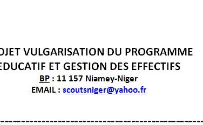 PROJET VULGARISATION DU PROGRAMME EDUCATIF ET GESTION DES EFFECTIFS', 