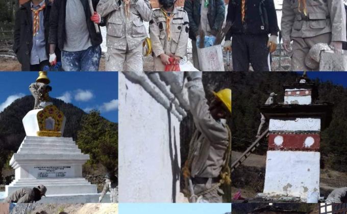 White washing of 108 stupas of Haa Dzongkhag.