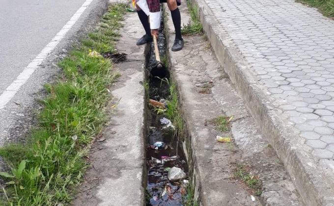 Cleaning the area to observe the Environment Day